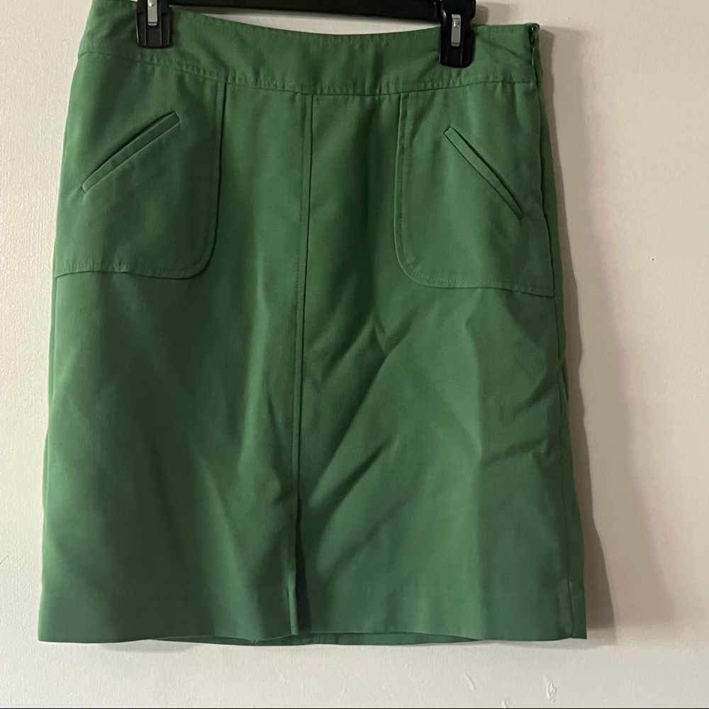 BANANA REPUBLIC Women Stretch Pencil Skirt Green Side Zip Pockets Lined Size 8